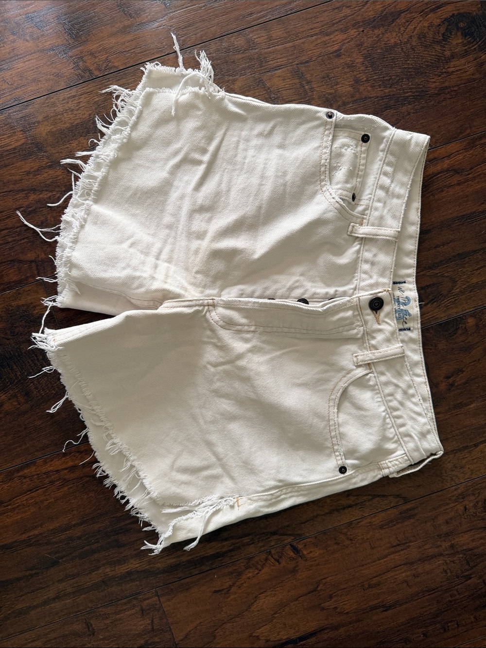 We The Free Cream Frayed Hem Denim Shorts